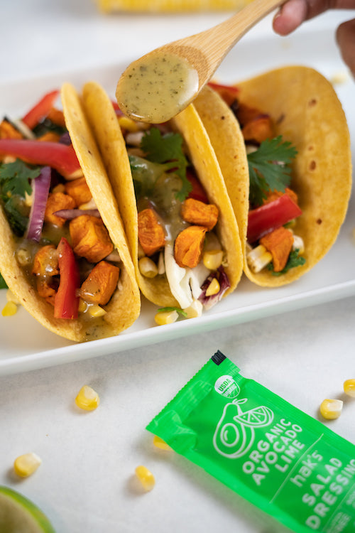 Veggie Tacos with Avocado Lime Dressing