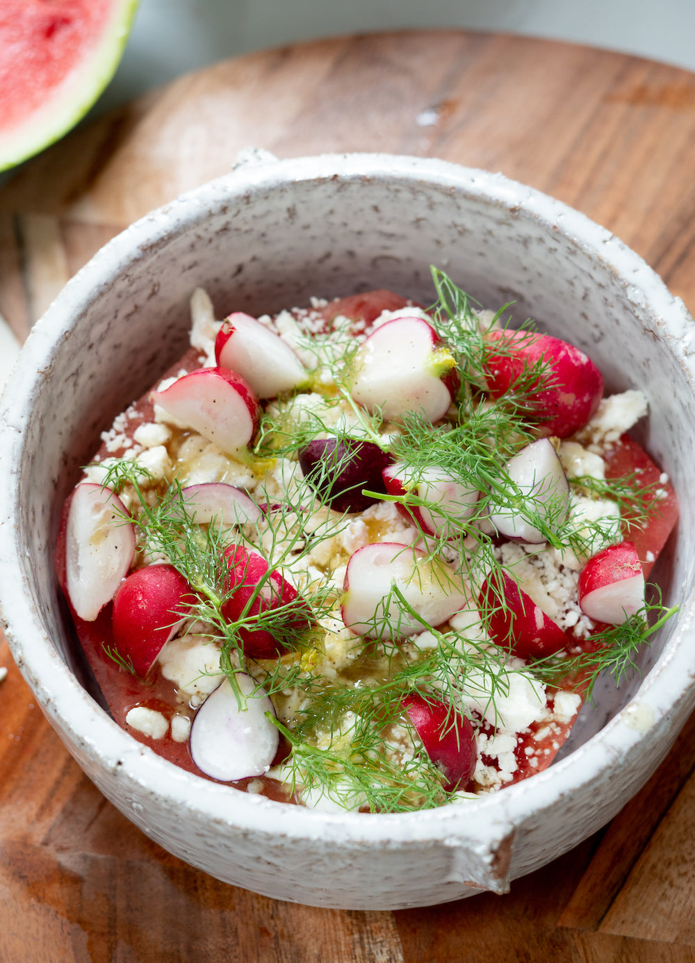 Watermelon Feta Salad with Olive OIl Lemon Dressing