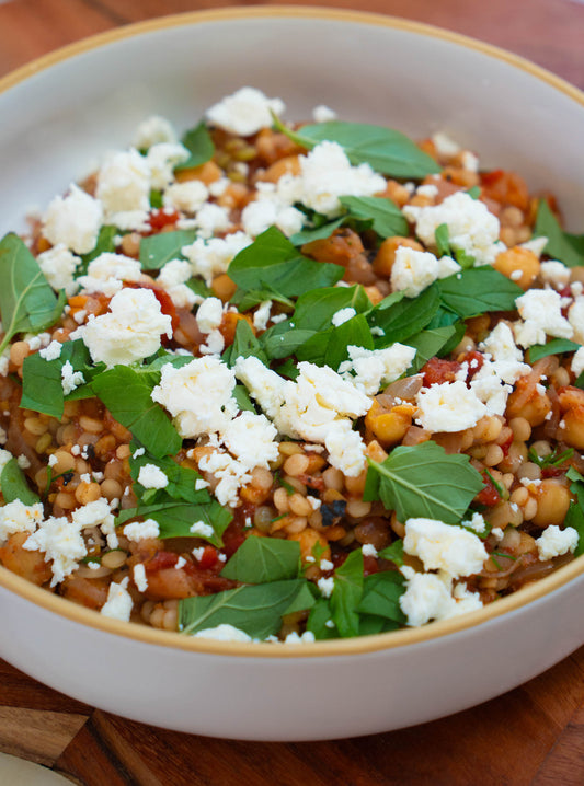 Couscous Garbanzo Feta Fall bowl