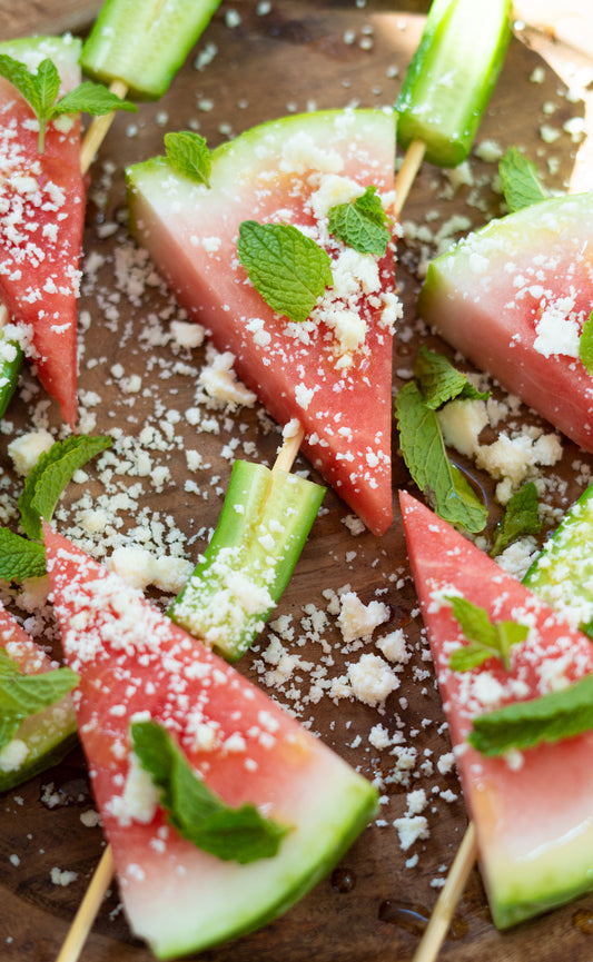 Watermelon Feta Cucumber skewers