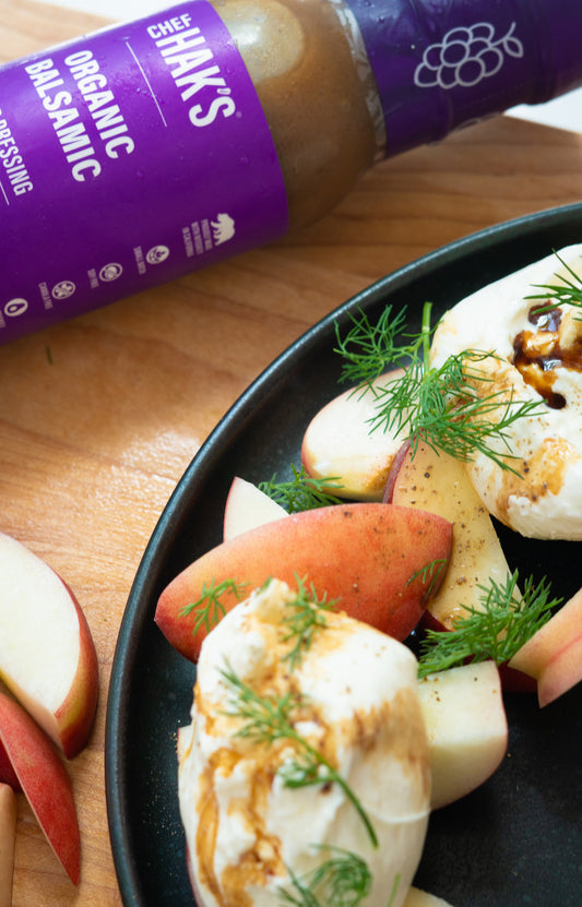 Peach and Burrata with Balsamic and Fennel Fronds