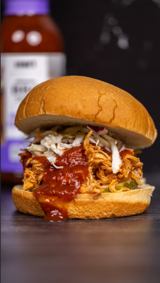 Slow Cooker Brown Sugar Roasted Garlic BBQ Chicken Sandwich
