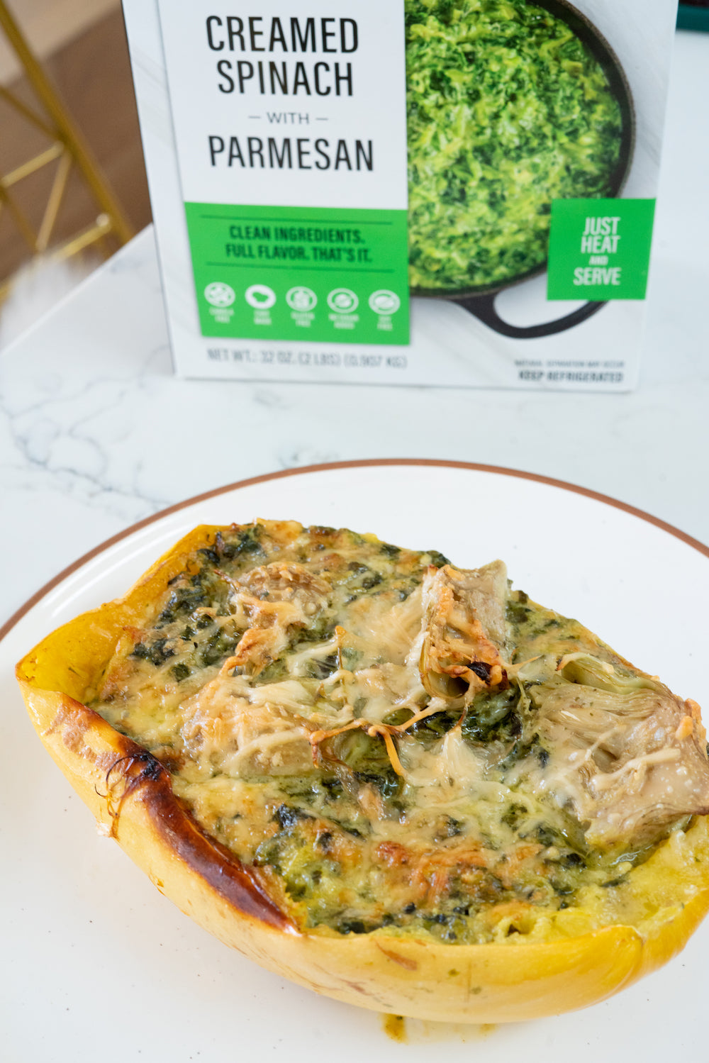 Creamed Spinach stuffed Spaghetti Squash